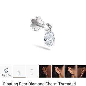 Maria Tash Floating Pear Diamond Charm Threaded Earring 4mm